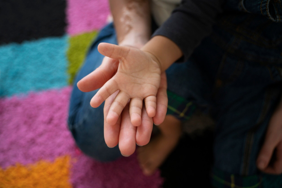 a close-up of a child's hand